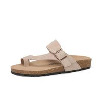 Fashion Summer Women's Cork Sandals Flip Flops Cow Suede Leather Cork Slippers Beach Slides Shoes For Women Retro Rome Slippers 40 ruda