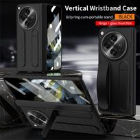 Luxury Business Fold Silicone Case for OPPO Find N3 Skin Feel with Wrist Strap and Stand and Glass Front Film Anti Drop Shockproof Protect Cover For OPPO Find N3 juoda