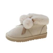 Fashion Winter Women's Flat Fur Snow Boots New Keep Warm Plus Velvet Platform Cotton Shoes for Women Outdoor Casual Slip on Ankle Boots 35 smėlis