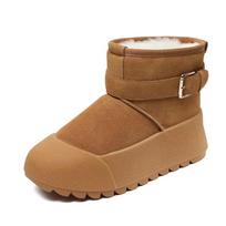 Fashion 7CM Women Snow Boots Winter Faux Fur Warm Shoes Flat Platform Side Zipper Round Toe Cow Suede Leather Cotton Ankle Boots Lady 35 geltona