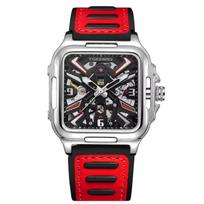 Luxury Square Transparent Skeleton Mens Watches Field Sports Rubber Band Mechanical Watch Luminous Waterproof Reloj Hombre 2024 raudona