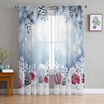 Kalėdinės snaigės Lapai Kankorėžiai Dekoras Tiulis Permatomos Užuolaidos Svetainė Miegamojo Langas Užuolaidos Voile Organza užuolaidos W135 x H115cm x1&Rod Pocket
