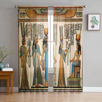 Egipto faraonų kultūros permatomos užuolaidos svetainės dekoravimui Tiulis Voile organzos langų užuolaidos virtuvės miegamajam W135 x H115cm x1&Grommet Top beige