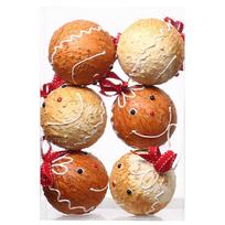 6Pcs 8cm Gingerbread Ball Hanging Decor Gingerbread Ball Hanging Pendant Rustic Xmas Ball Ornaments for Christmas Tree Decor šviesiai ruda spalva