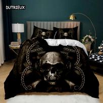 Skull Duvet Cover Set Horrible Skeleton Bedding Set Bedclothes Halloween Gothic Horror Polyester Quilt Cover Double Queen King EU single(135x200cm) gray