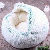 Long-haired Round Dog Kennel and Cat Kennel with Cover Shaved Bottom Style Fabric Lining Style  Long-haired Style M 50*20cm white