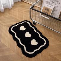 Ins Wind Black and White Bathroom Absorbent Mat Household Thickened Pile Toilet Non-slip Mat Flocking Carpet 40X60CM