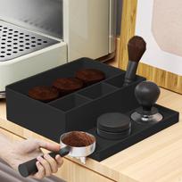 Coffee Bar Espresso Tamping Station with Easy Clean Knock Box juoda
