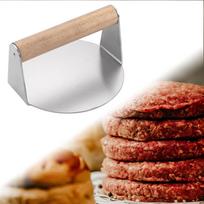 Burger Press Stainless Steel Smasher with Heat Resistant Handle Smooth Kitchen Meat Round gray