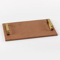 Lengvo prašmatnumo papuošalai Metalinis pintas odinis padėklas Namų klubo vilos viešbučio laikymo padėklas Parodų salės minkšta dekoracija Woven Tray - Brown M101925