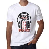 Men’s Graphic T-Shirt When Words Fail Music Speaks White Cotton T Shirts 3XL balta