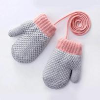 Naujiena Žieminiai Kūdikių Berniukų Mergaičių Megztos Pirštinės Šiltos Pilno Piršto Mitten Pirštinės su Virvele Vaikams Mažyliams Vaikams 0-4 Metai one size pilka