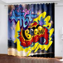 Urban Graffiti Blackout Curtains Decor for Kids Bedroom Window Curtains Living Room Drapes Decor Cortinas Para La Sala W132cm x H160cm&Hook