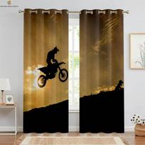 2 vnt. Vėsios lenktyninio motociklo 3D spausdinimo užuolaidos, tinkančios miegamajam, bendrabučiui, svetainei, klubo dekoravimui W50xH130(CM)x2PCS&Grommet Top black