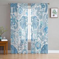 Bohemian Elephant Texture Flowers Sheer Curtains for Living Room Decoration Window Curtains Kitchen Tulle Voile Organza Curtains W135 x H115cm x1