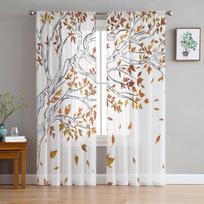Yellow Leaves Tree Falling In Autumn Sheer Curtains for Living Room Decoration Window Curtains Kitchen Tulle Voile Curtains W135 x H115cm x1 white