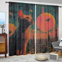 2pcs The War Between Cats and Humans Printed Curtain for Home Decor - Rod Pocket Window Treatment for Bedroom,Office and Kitchen 52.5cmX116cmX2pcs brown