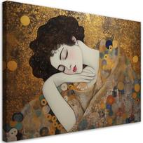 Canvas print, Female face - G. Klimt 60x40 auksinė