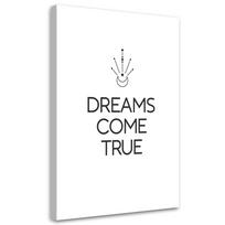 Canvas print, Inscription Dreams come true 40x60 balta/juoda