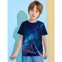 Wolf Howl T-shirt for a Boy Child Tee Shirt Children Baby Summer Clothes Kids Boys Clothes Children's Boy's Clothing Top Shirts 100CM blue