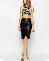 Real Lambskin Leather Women's Skirt Stylish BLACK Designer Party Formal Classy S juoda