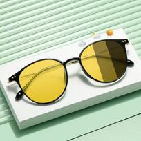 non-polarized Anti Blue Light Night Vision Glasses Unisex TR Frame Sunglasses Men Women Round Ultralight color change Eyeglasses Night vision discoloration yellow yellow