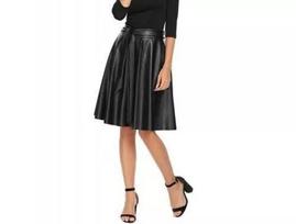 Leather Skirt Women Hot Black Winter Festive Genuine High Waist Flared Skirt S juoda
