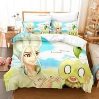 3D Printed Dr.Stone Senku Bedding Set Boys Girls Twin Queen Size Duvet Cover Pillowcase Bed Boys Adult Home Textileextile EU single(135x200cm)