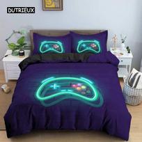 Game Duvet Cover Set Full Microfiber Gaming Bedding Set 3pcs for Kids Boys Girls Video Games Comforter Cover Gamepad Quilt Cover EU single(135x200cm) blue