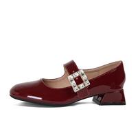 New Shoes for Women Pumps Fashion Designer Patent Leather High Heels Shoes Ladies Rhinestone Party Casual Dress Shoes 35 raudona