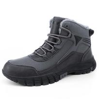 Men Winter Boots With Fur Warm Snow Non-slip Men Work Casual Shoes Waterproof Leather Sneakers High Top Ankle Boots Plus Size 46 39 pilka spalva