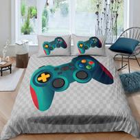 Gamer Bedding Sets for Boy,Gamepad Controller Duvet Cover Set King Size,Video Games Comforter Cover Teens Polyester Quilt Cover 140x200cm 3pcs gray