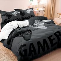 Gamepad Design 3-Piece Duvet Cover Set - Soft & Breathable Bedding, Ideal for Bedroom and Guest Room  Duvet Cover + 2 Pillowcase Set&Au Single 140x210cm gray