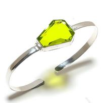 Peridot brangakmenis, rankų darbo etninis 925 sidabro rankogalių apyrankė, reguliuojama C8E42 yellow