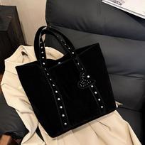 Nubuck Leather Tote Bags Lady Shoulder Bag for Women Winter New Fashion Retro Rivent Handbags and Purses 33x14x32cm vyno raudonos spalvos