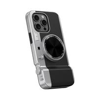 Retro Bluetooth fotoaparato telefono dėklas su magnetiniu veidrodžiu kietu kompiuterio dangteliu, skirtas iPhone 15 14 13 12 11 Pro Max i15 Magsafe Macsafe dėkliams for iPhone12 juoda