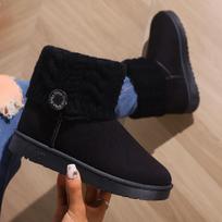 2024 Women's Wool Mid-Tube Snow Boots: Velvet-lined, Buckle Design, Cold-Proof, Casual Winter Footwear 38 juoda