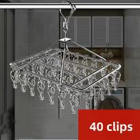 1pc Stainless Steel Hanging Drying Rack-30 Clips-Windproof Design-Multipurpose for Home and Store gray
