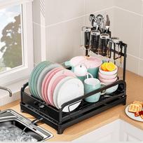 Dish Drying Rack With Utensil Holder,Cup Holder And Drain Spout, Anti-Rust 1-layer Dish Drainer,For Kitchen Countertop And Sink juoda