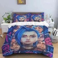 3D Print Jinx Arcane Bedding Set Duvet Cover Bed Set Quilt Cover Pillowcase Comforter king Queen Size Boys Adult Bedding Set 70x133cm 2pcs gray