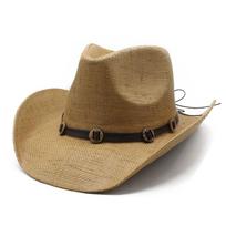 Fashion Casual Hand-Woven Ethnic Style Wide Brim Jazz Straw Hat Men'S And Women'S Outdoor Sunscreen Shade Straw Hat M（56-58cm） chaki