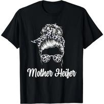 Messy Bun Mother Heifer Farmer Cow Mom Farming Cows Women T-Shirt M juoda