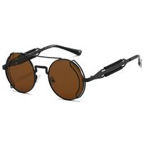 Nepolarizuoti Steampunk stiliaus akiniai nuo saulės vyrams, apvalūs, raudonais lęšiais, pankų stiliaus, juodo metalo, gotikinio stiliaus, nauji produktai, moteriški atspalviai