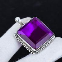 Ametisto brangakmenio sidabrinis pakabukas iš 925 prabos sidabro - Rankų darbo kvadratinio dizaino, puikiai tinkantis dovanoms ir kasdieniam nešiojimui, Valentino dienos dovana 6 Cm violetinė