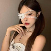 Dark Halloween Nun Cross Eye Mask Vintage Gothic Lolita Lace Bow Eye Mask Accessories balta