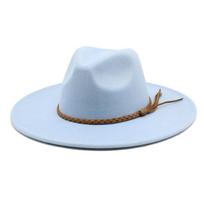Retro Woolen Belt Big-Brimmed Jazz Hat, Outdoor Travel And Leisure Versatile Women'S Big-Brimmed Jazz Hat M（56-58cm） dangaus mėlyna spalva