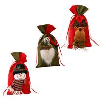 3pcs Christmas Santa Sacks Bag with Drawstring Linen Xmas Gift Present Storage Bag