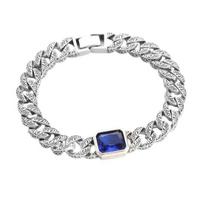 Unisex Bracelet Hollow Out Thick Chain Blue Rhinestone Vintage Style Polished Alloy Bangle Couple gray
