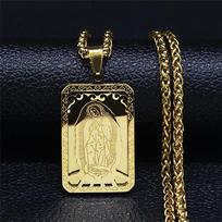 Hip Hop Virgin Mary Medal Our Lady of Guadalupe Necklace Stainless Steel Pendant Necklace Women/Men Jewelry virgen de guadalupe 60cm