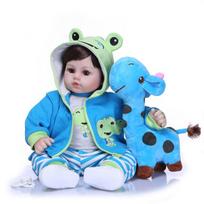 Realistic Reborn Baby Dolls 18 inch Lifelike Weighted Reborn Boy Toddler Soft Body Toy Giraffe Gift Set Cloth Body Doll gray